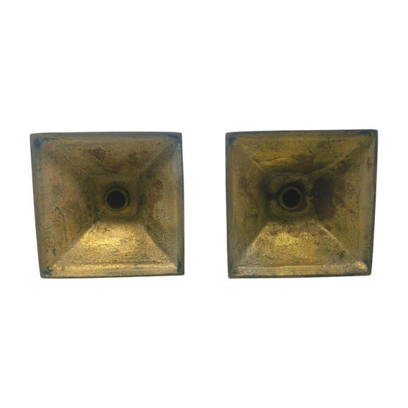 Vintage beautiful solid brass footed square base set of 2  Vintage Patinated Brass 9\